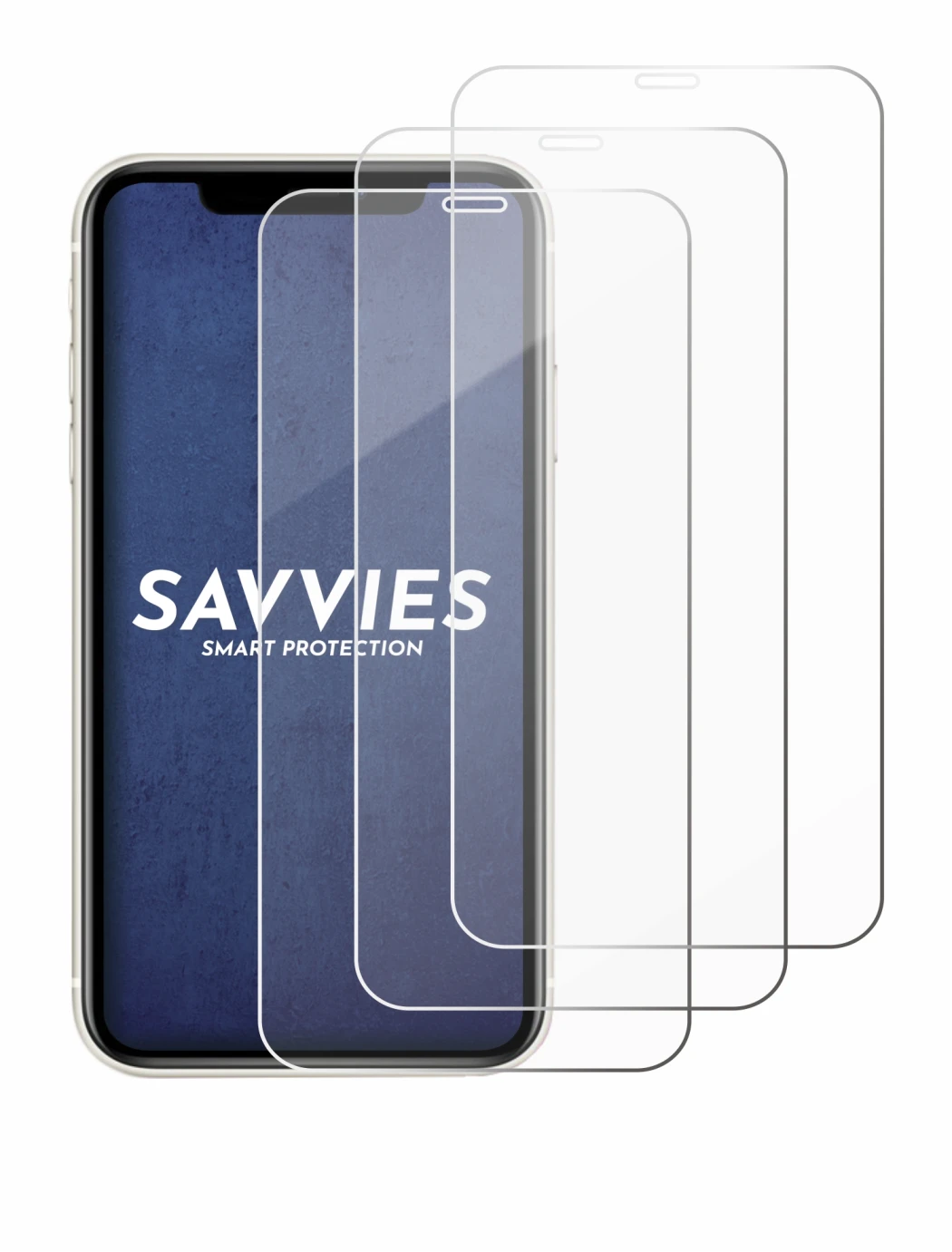 Immagine del dispositivo Apple iPhone 11 con un'ampia varietà di protezioni per lo schermo.