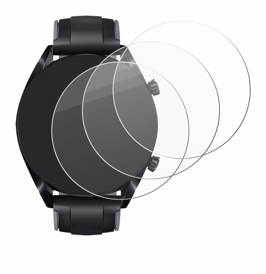 Immagine del dispositivo Huawei Watch GT 2 (46 mm) con un'ampia varietà di protezioni per lo schermo.