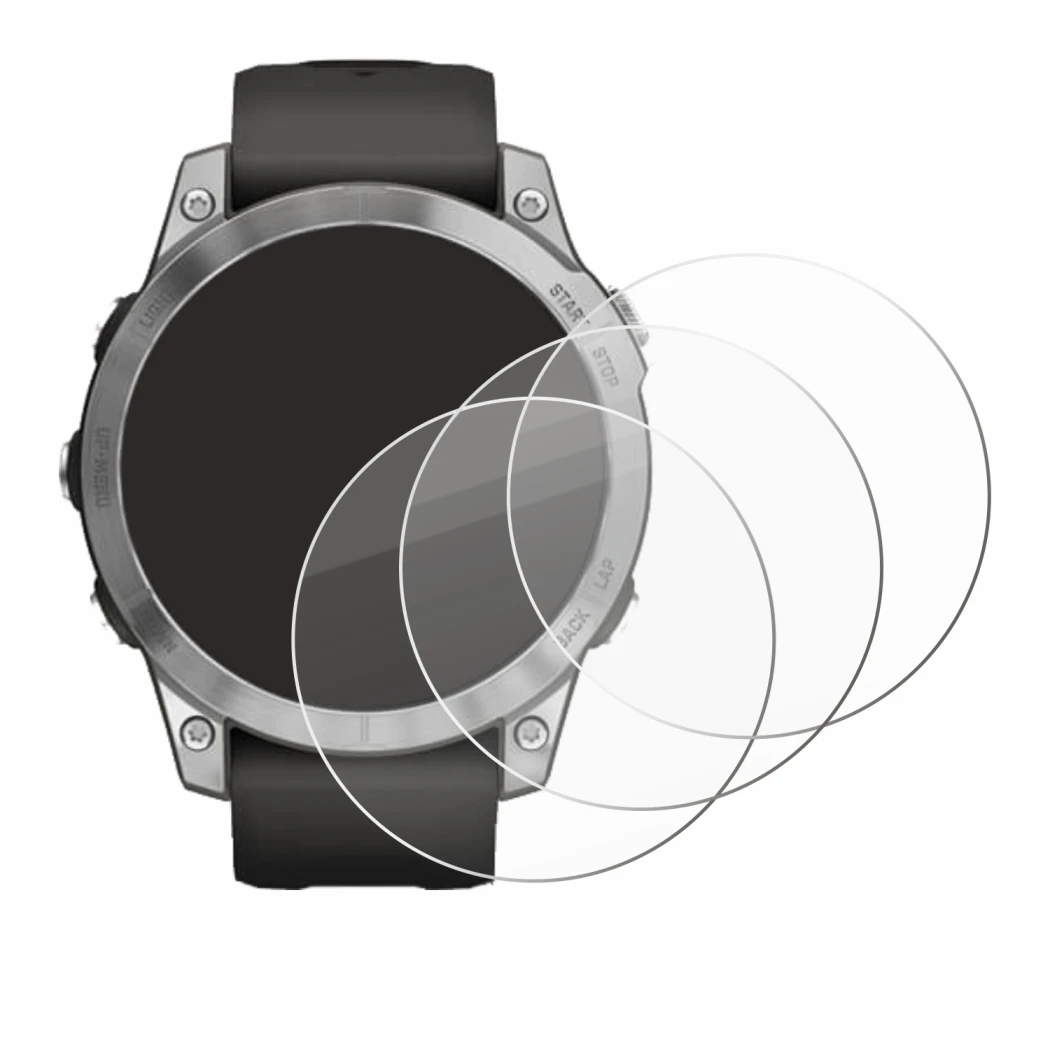 Immagine del dispositivo Garmin Fenix 7 (47 mm) con un'ampia varietà di protezioni per lo schermo.