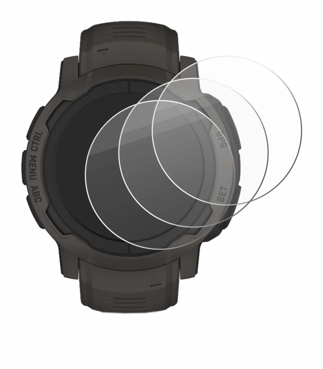 Immagine del dispositivo Garmin Instinct 2 con un'ampia varietà di protezioni per lo schermo.