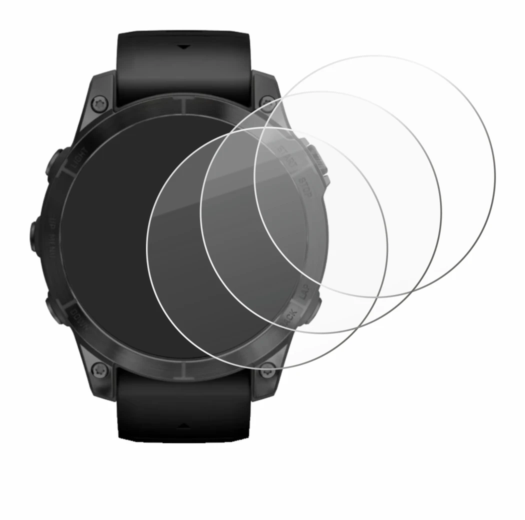 Immagine del dispositivo Garmin Epix Pro (Gen 2) (47 mm) con un'ampia varietà di protezioni per lo schermo.