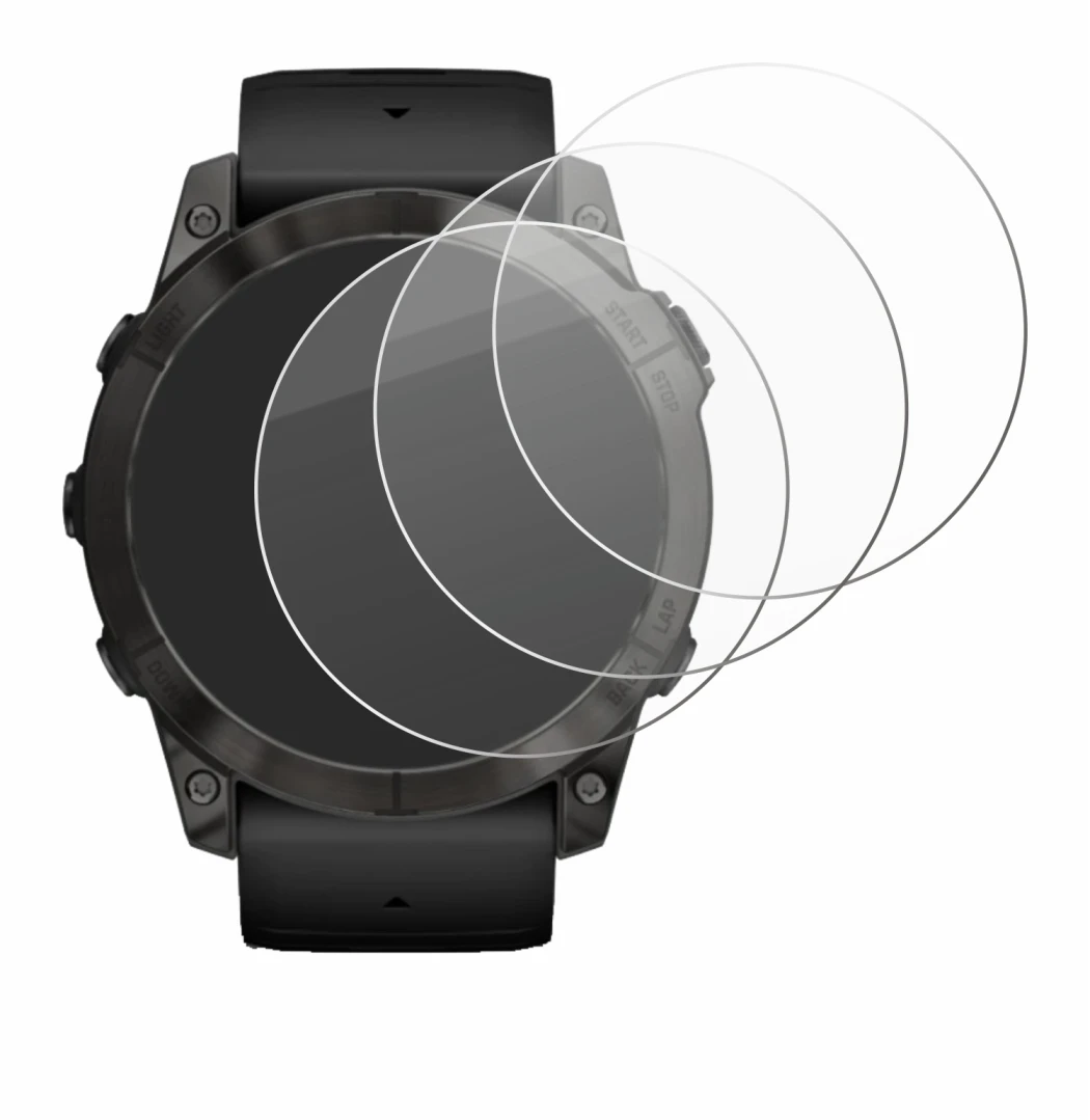 Immagine del dispositivo Garmin Epix Pro (Gen 2) (51 mm) con un'ampia varietà di protezioni per lo schermo.