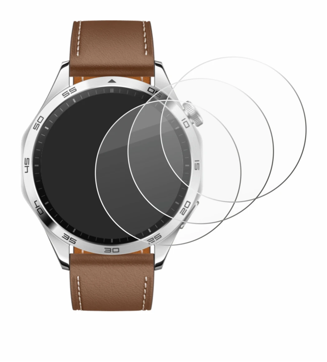 Immagine del dispositivo Huawei Watch GT 4 (46mm) con un'ampia varietà di protezioni per lo schermo.