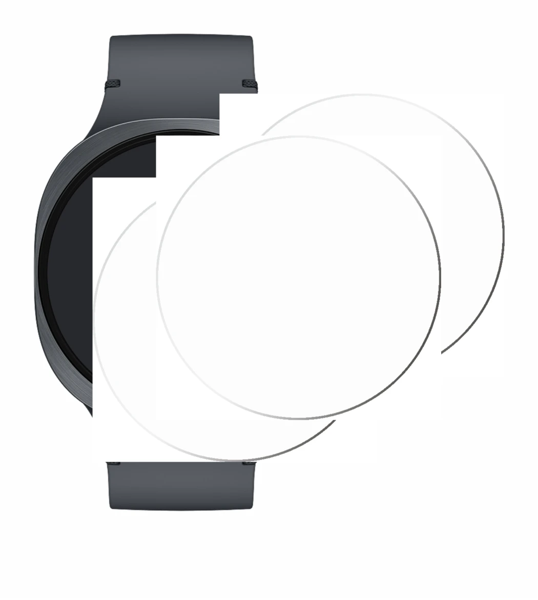 Immagine del dispositivo Samsung Galaxy Watch 8 (44 mm) con un'ampia varietà di protezioni per lo schermo.