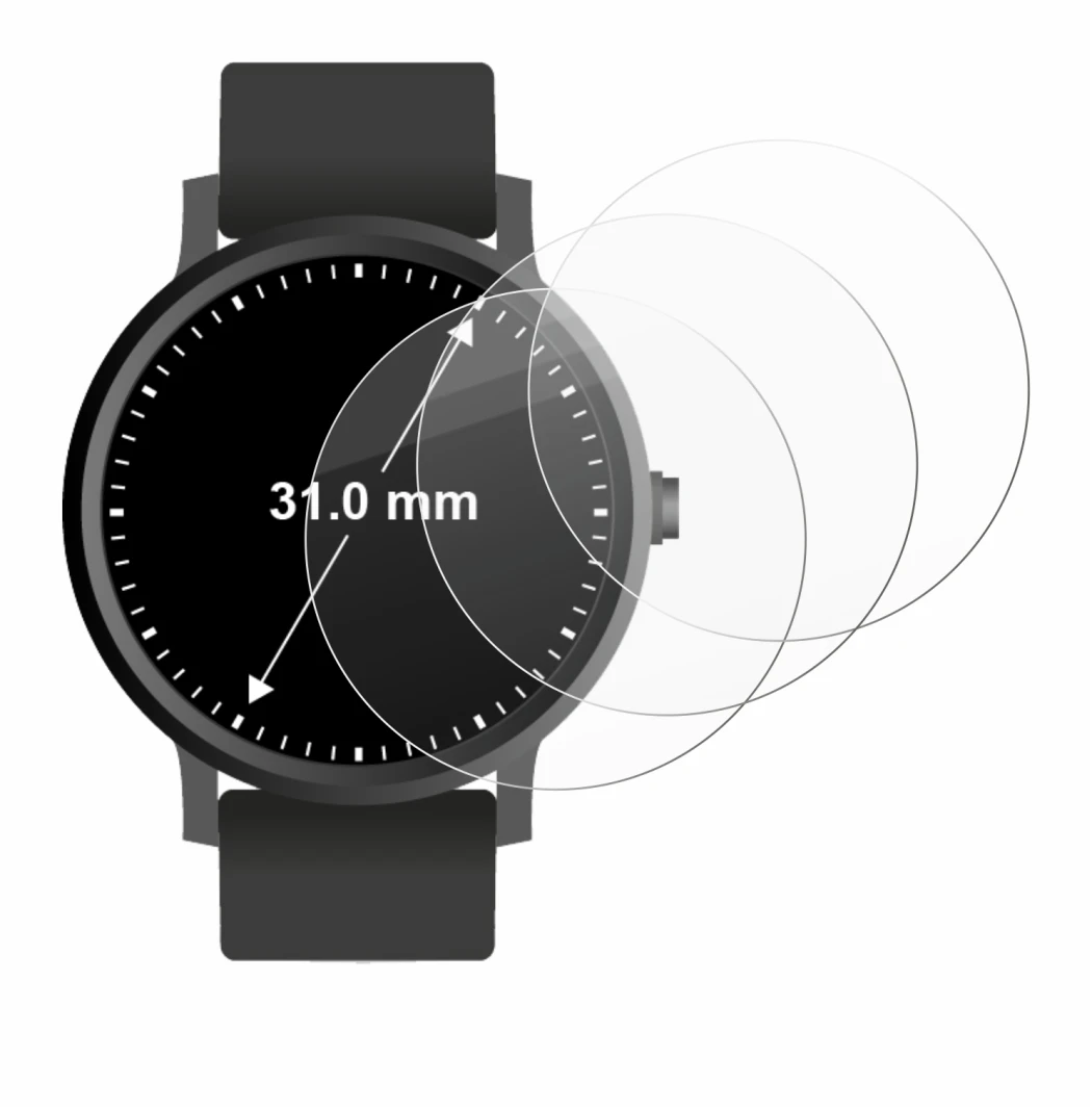 Immagine del dispositivo Orologi (circolare, ø: 31 mm) con un'ampia varietà di protezioni per lo schermo.