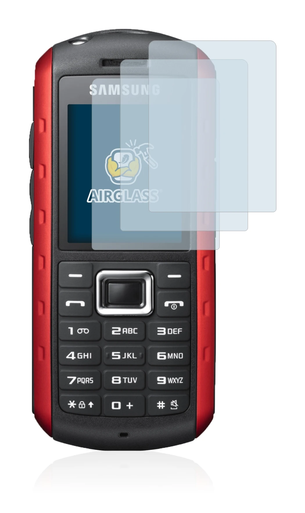 Immagine del dispositivo Samsung B2100 con un'ampia varietà di protezioni per lo schermo.