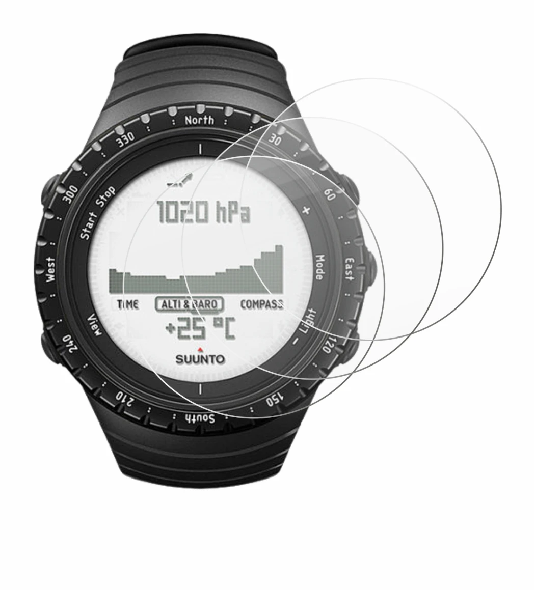 Immagine del dispositivo Suunto Core Regular Black con un'ampia varietà di protezioni per lo schermo.