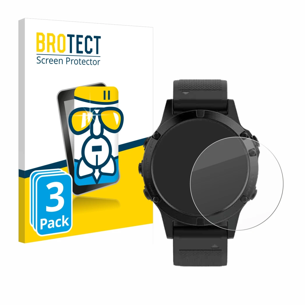Parte frontale di una confezione del prodotto con il logo del marchio BROTECT. Accanto è raffigurato il dispositivo Garmin Fen