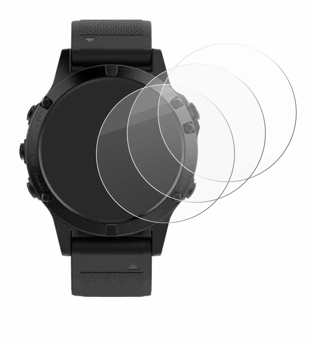 Immagine del dispositivo Garmin Fenix 5 (47 mm) con un'ampia varietà di protezioni per lo schermo.