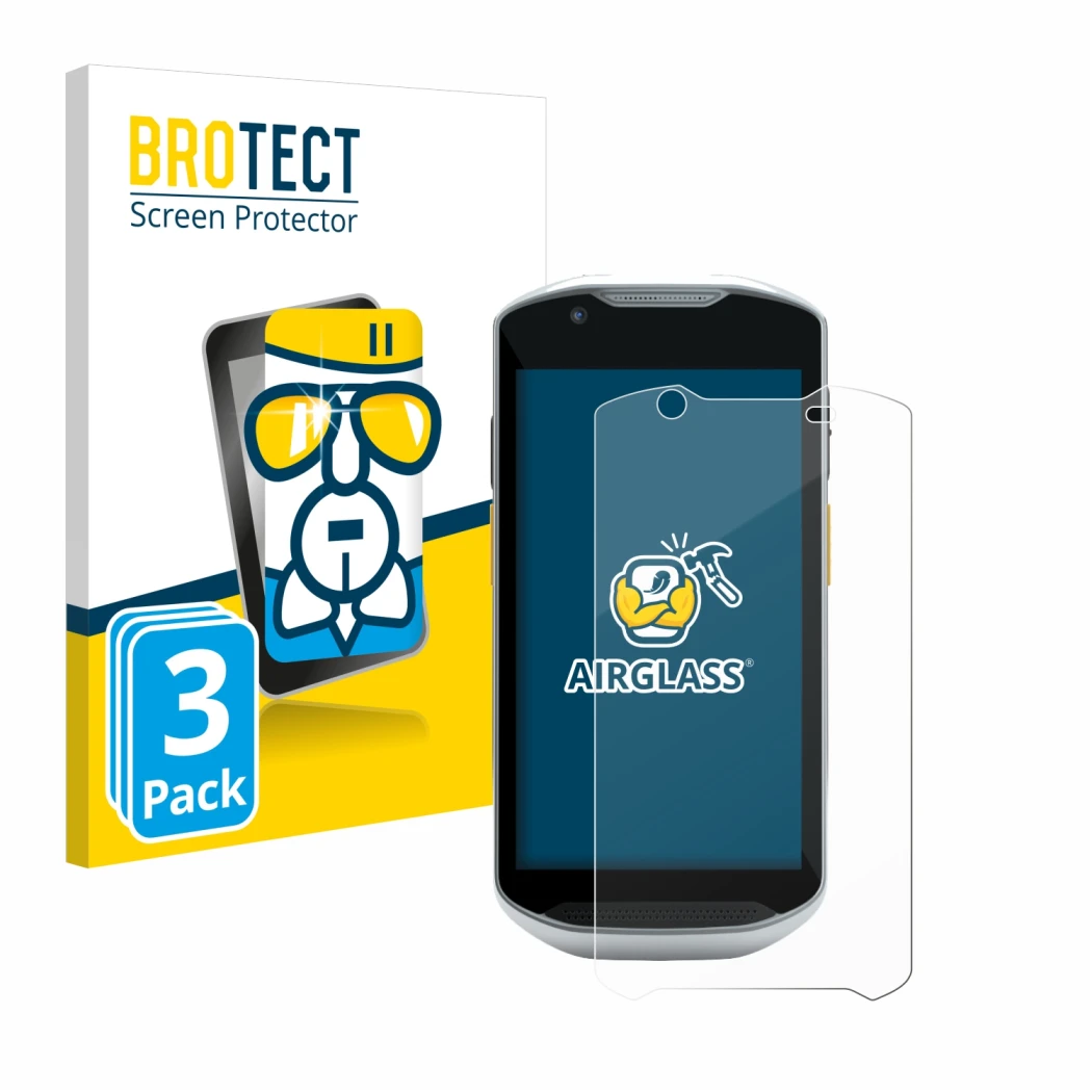 Parte frontale di una confezione del prodotto con il logo del marchio BROTECT. Accanto è raffigurato il dispositivo Zebra TC56