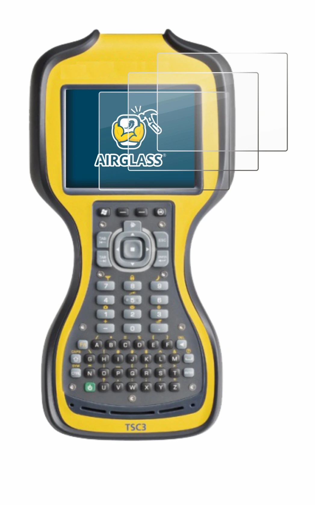 Immagine del dispositivo Trimble TSC3 con un'ampia varietà di protezioni per lo schermo.