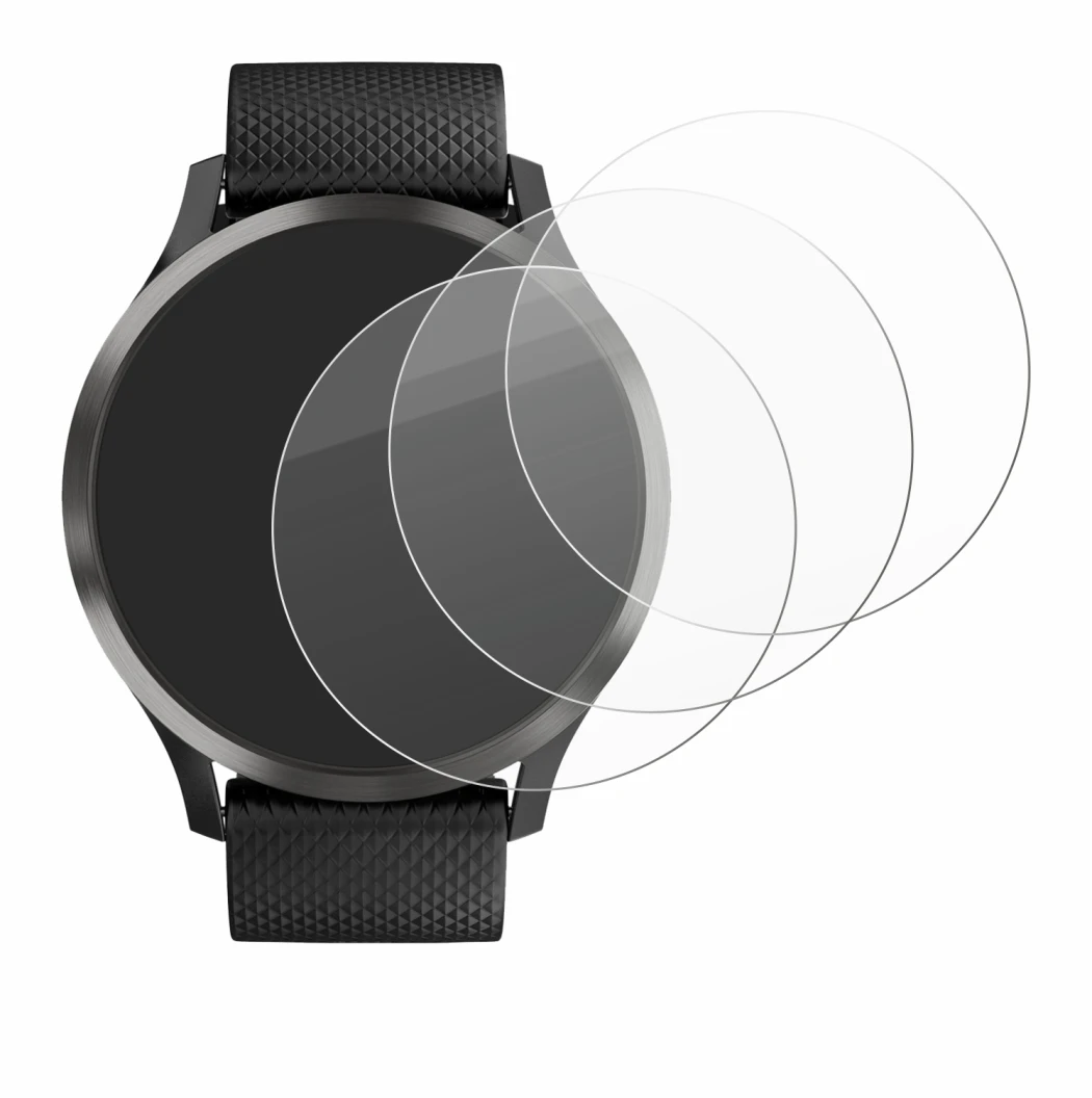 Immagine del dispositivo Garmin vivomove HR con un'ampia varietà di protezioni per lo schermo.
