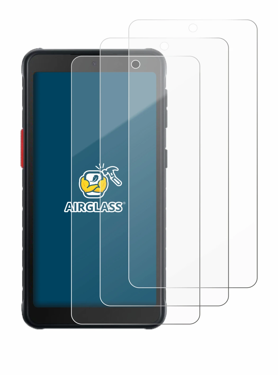 Immagine del dispositivo Samsung Galaxy XCover 5 con un'ampia varietà di protezioni per lo schermo.
