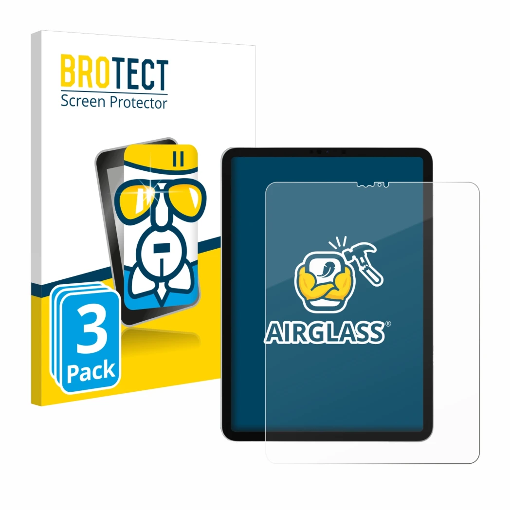 Parte frontale di una confezione del prodotto con il logo del marchio BROTECT. Accanto è raffigurato il dispositivo Apple iPad