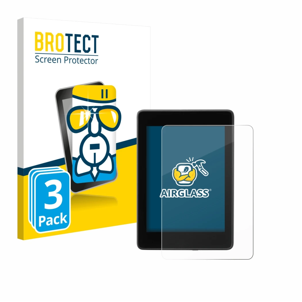 Parte frontale di una confezione del prodotto con il logo del marchio BROTECT. Accanto è raffigurato il dispositivo Amazon Kin