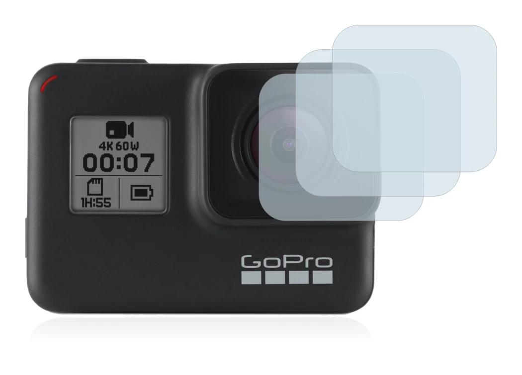 Immagine del dispositivo GoPro Hero 7 Black (Lente) con un'ampia varietà di protezioni per lo schermo.