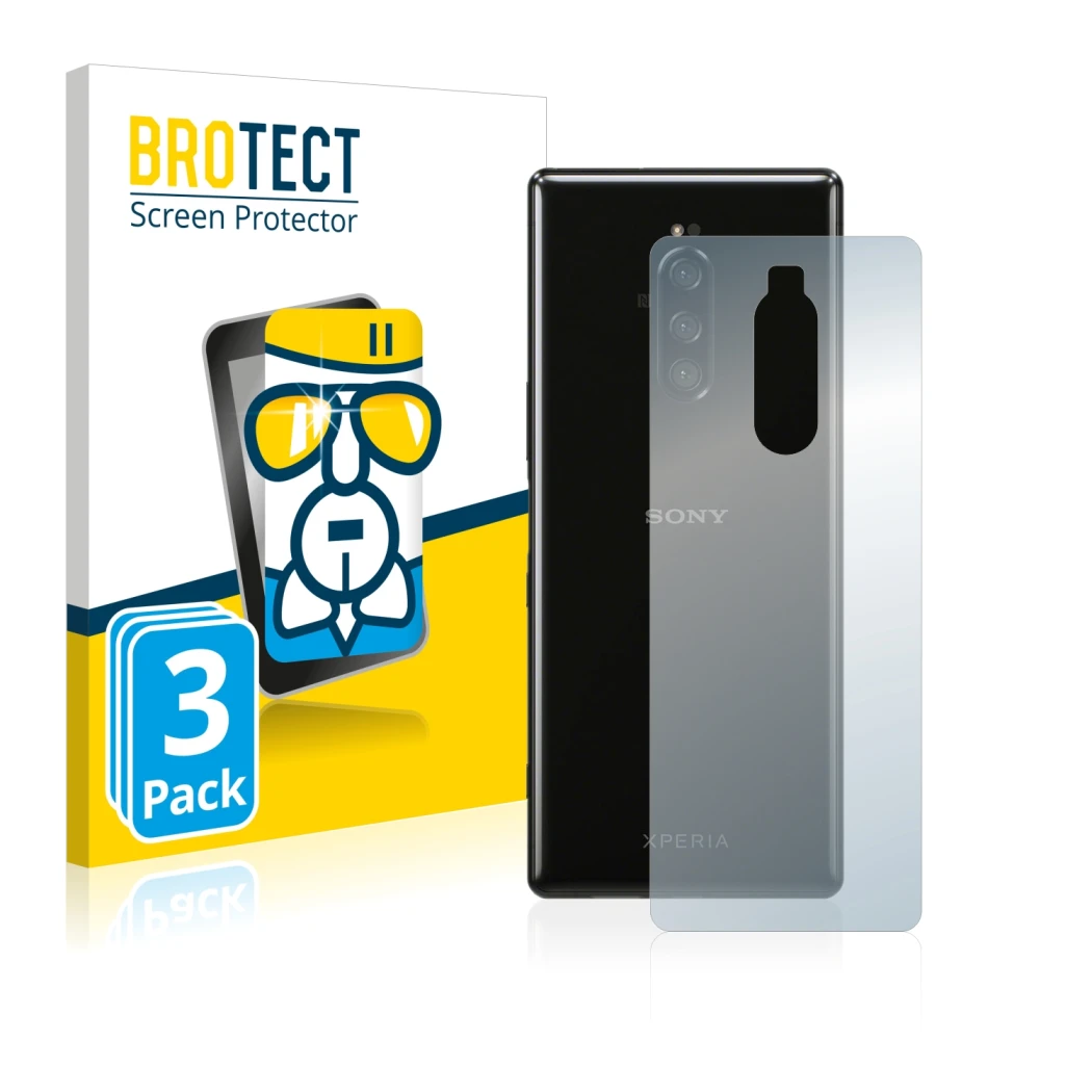 Parte frontale di una confezione del prodotto con il logo del marchio BROTECT. Accanto è raffigurato il dispositivo Sony Xperi