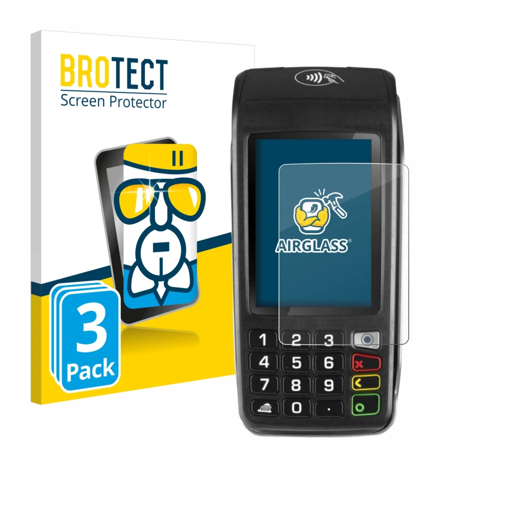 Parte frontale di una confezione del prodotto con il logo del marchio BROTECT. Accanto è raffigurato il dispositivo ingenico M