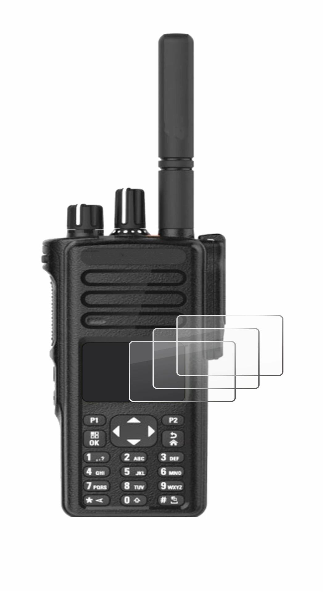 Immagine del dispositivo Motorola DP4801e con un'ampia varietà di protezioni per lo schermo.