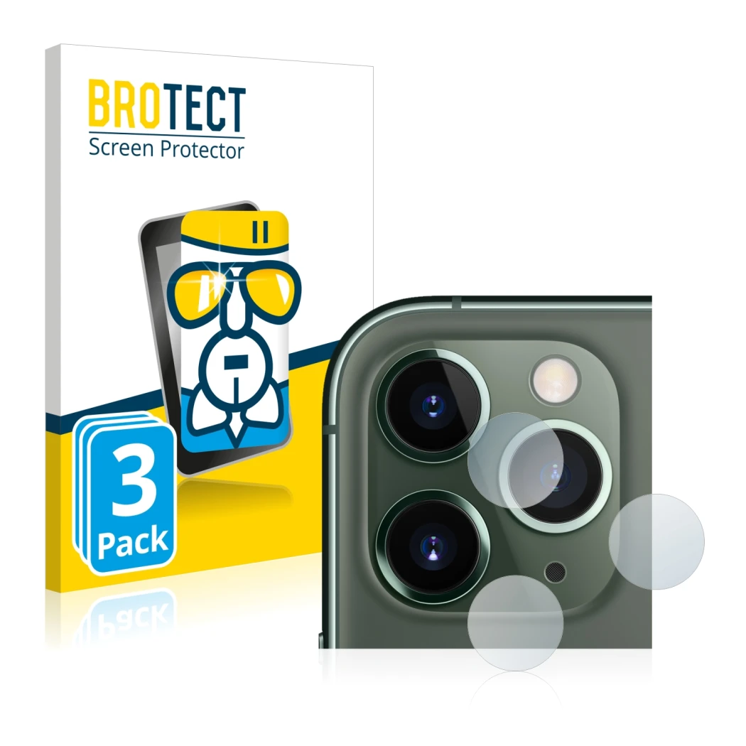 Parte frontale di una confezione del prodotto con il logo del marchio BROTECT. Accanto è raffigurato il dispositivo Apple iPho