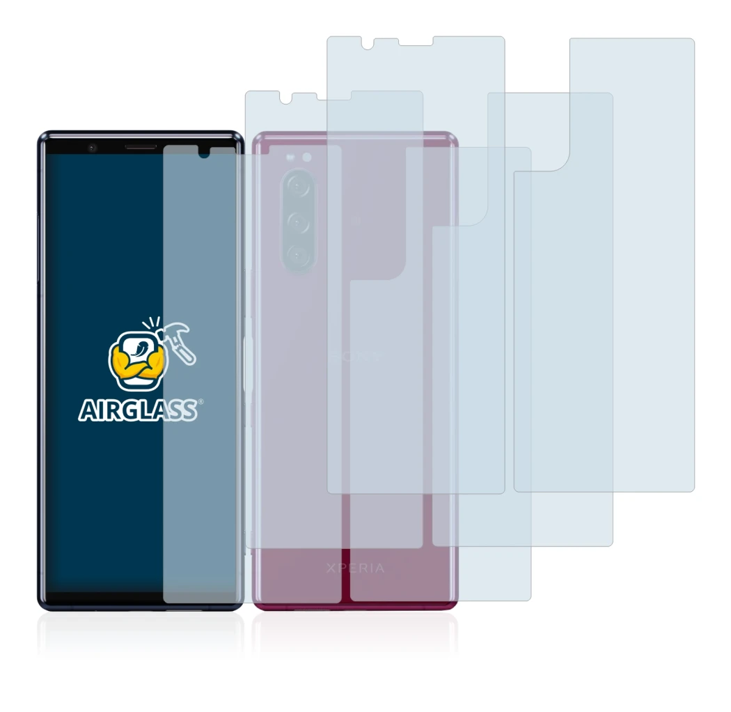 Immagine del dispositivo Sony Xperia 5 (Fronte+Retro) con un'ampia varietà di protezioni per lo schermo.