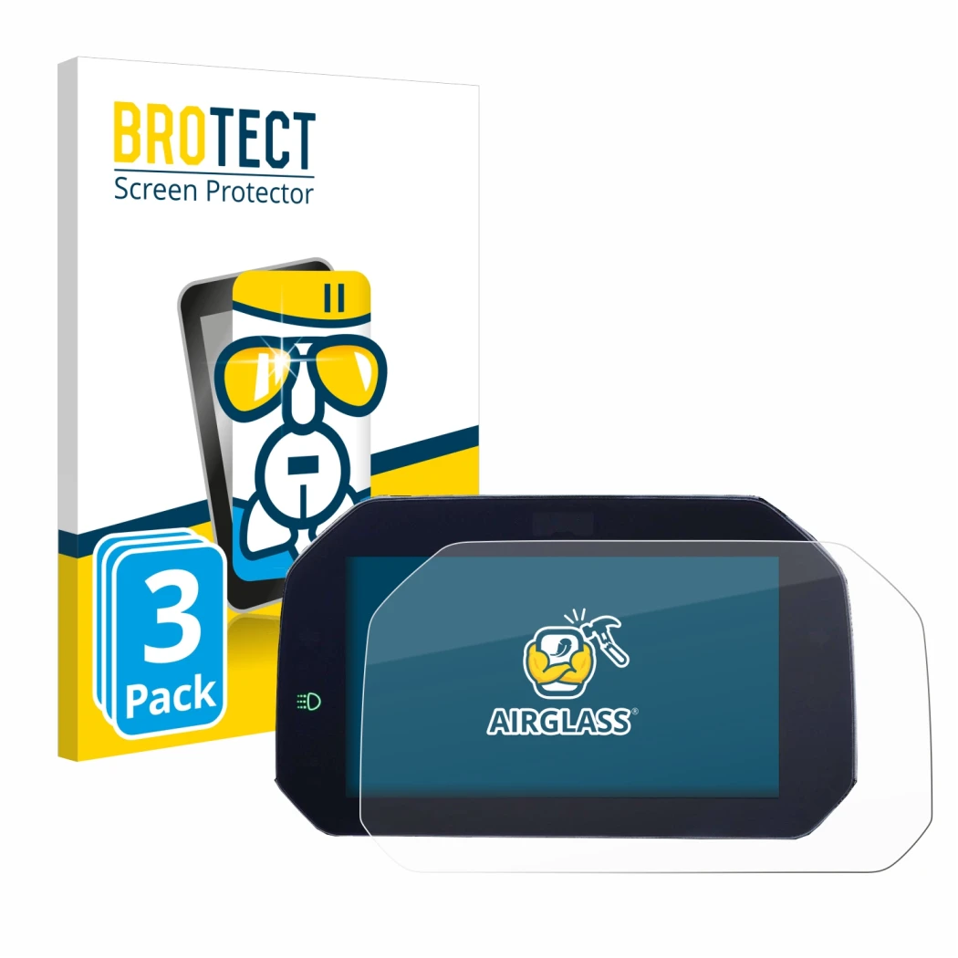 Parte frontale di una confezione del prodotto con il logo del marchio BROTECT. Accanto è raffigurato il dispositivo BMW S 1000