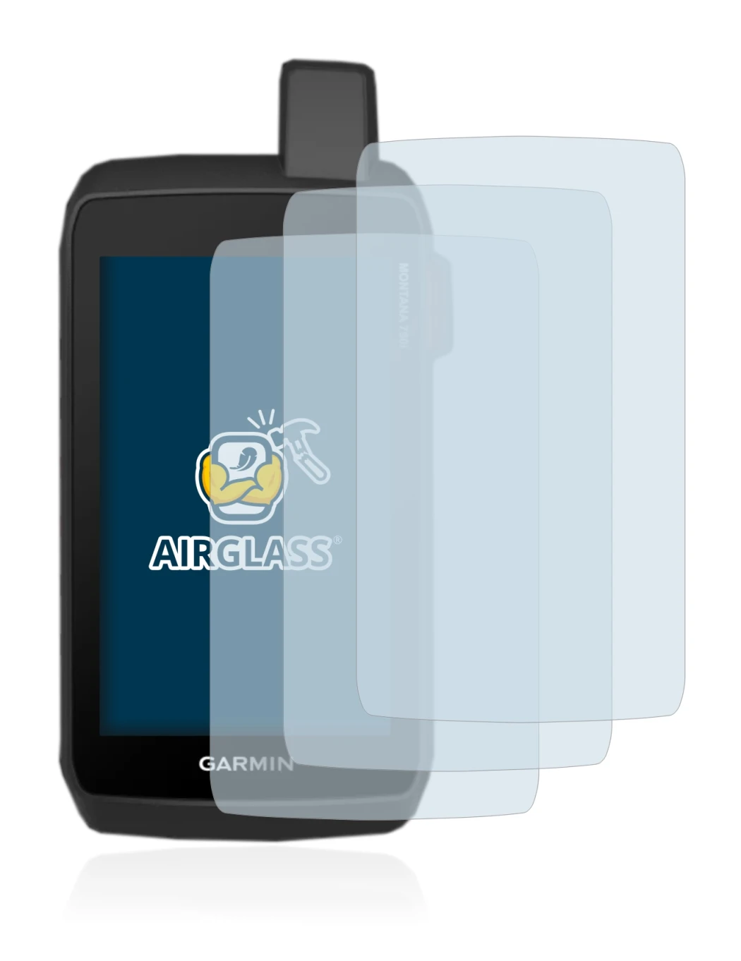 Immagine del dispositivo Garmin Montana 750i con un'ampia varietà di protezioni per lo schermo.