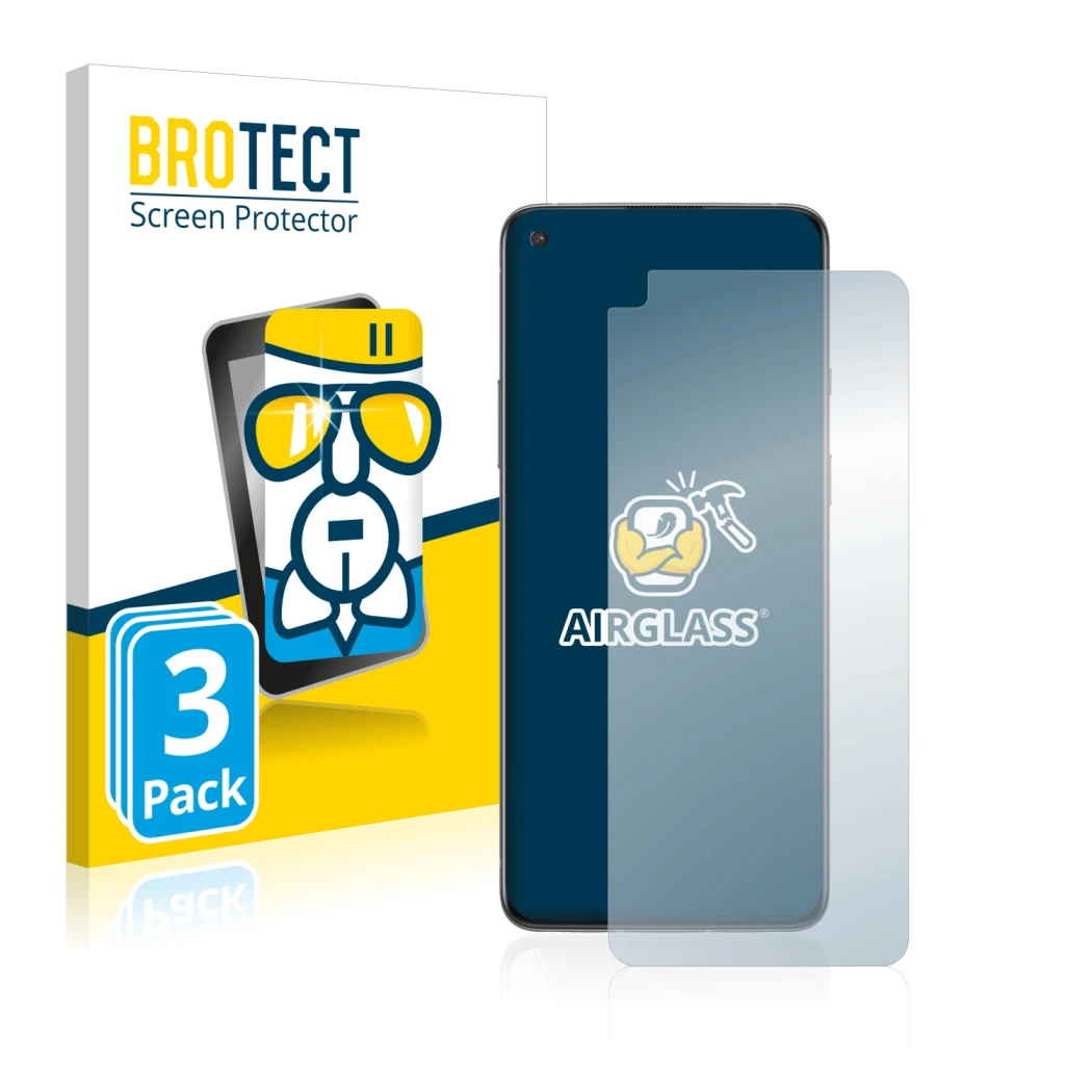 Parte frontale di una confezione del prodotto con il logo del marchio BROTECT. Accanto è raffigurato il dispositivo OnePlus 8T