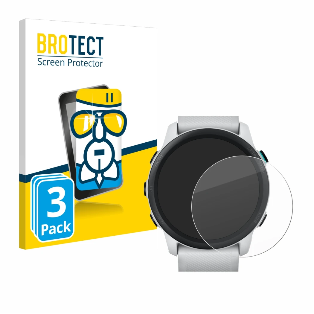 Parte frontale di una confezione del prodotto con il logo del marchio BROTECT. Accanto è raffigurato il dispositivo Garmin For
