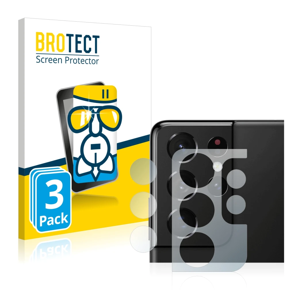 Parte frontale di una confezione del prodotto con il logo del marchio BROTECT. Accanto è raffigurato il dispositivo Samsung Ga