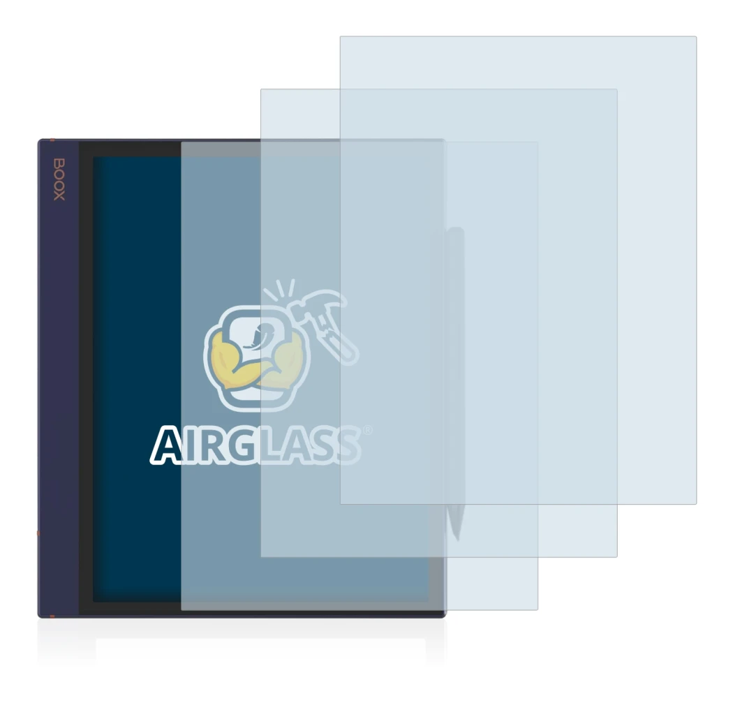 Immagine del dispositivo Boox Note Air con un'ampia varietà di protezioni per lo schermo.