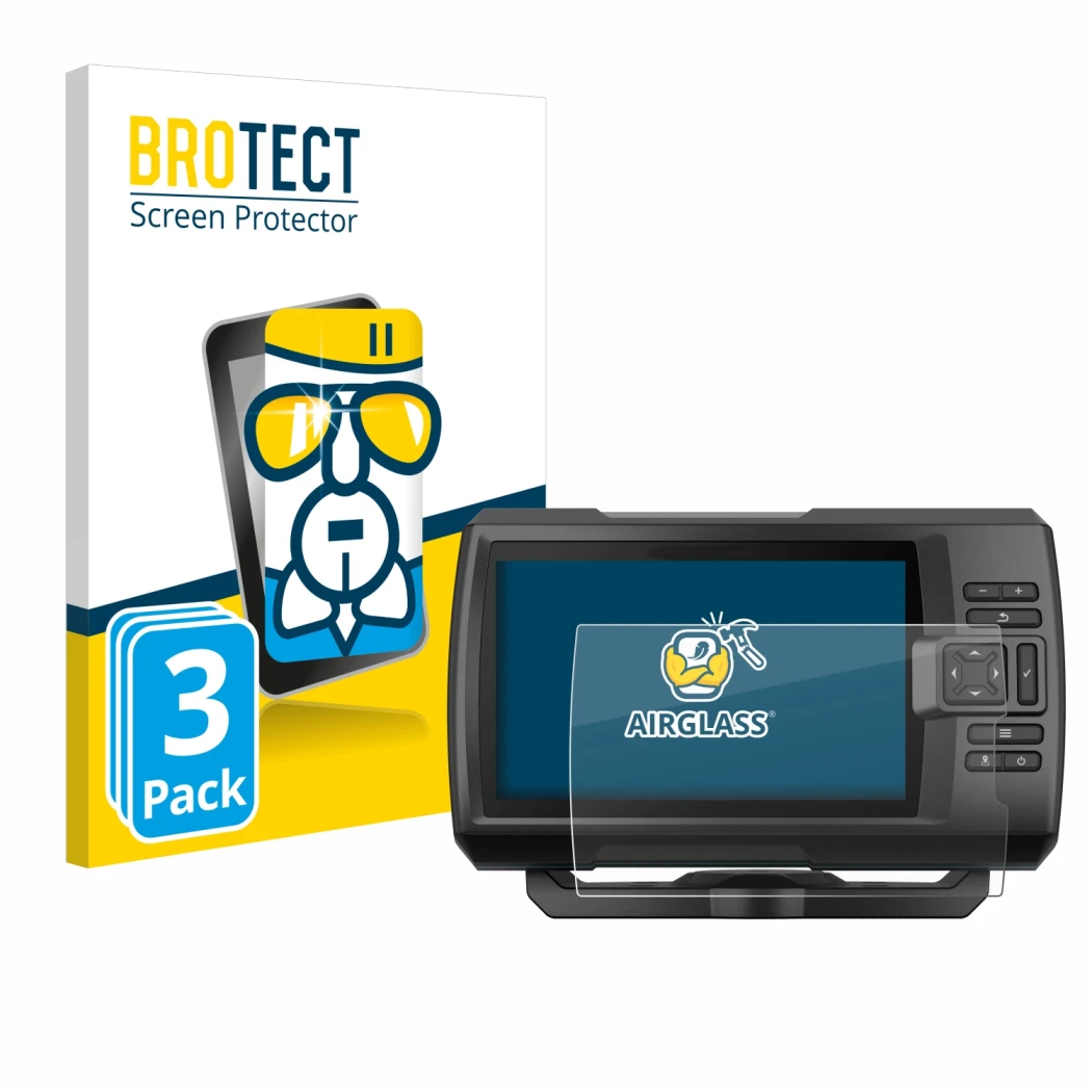 Parte frontale di una confezione del prodotto con il logo del marchio BROTECT. Accanto è raffigurato il dispositivo Garmin Str