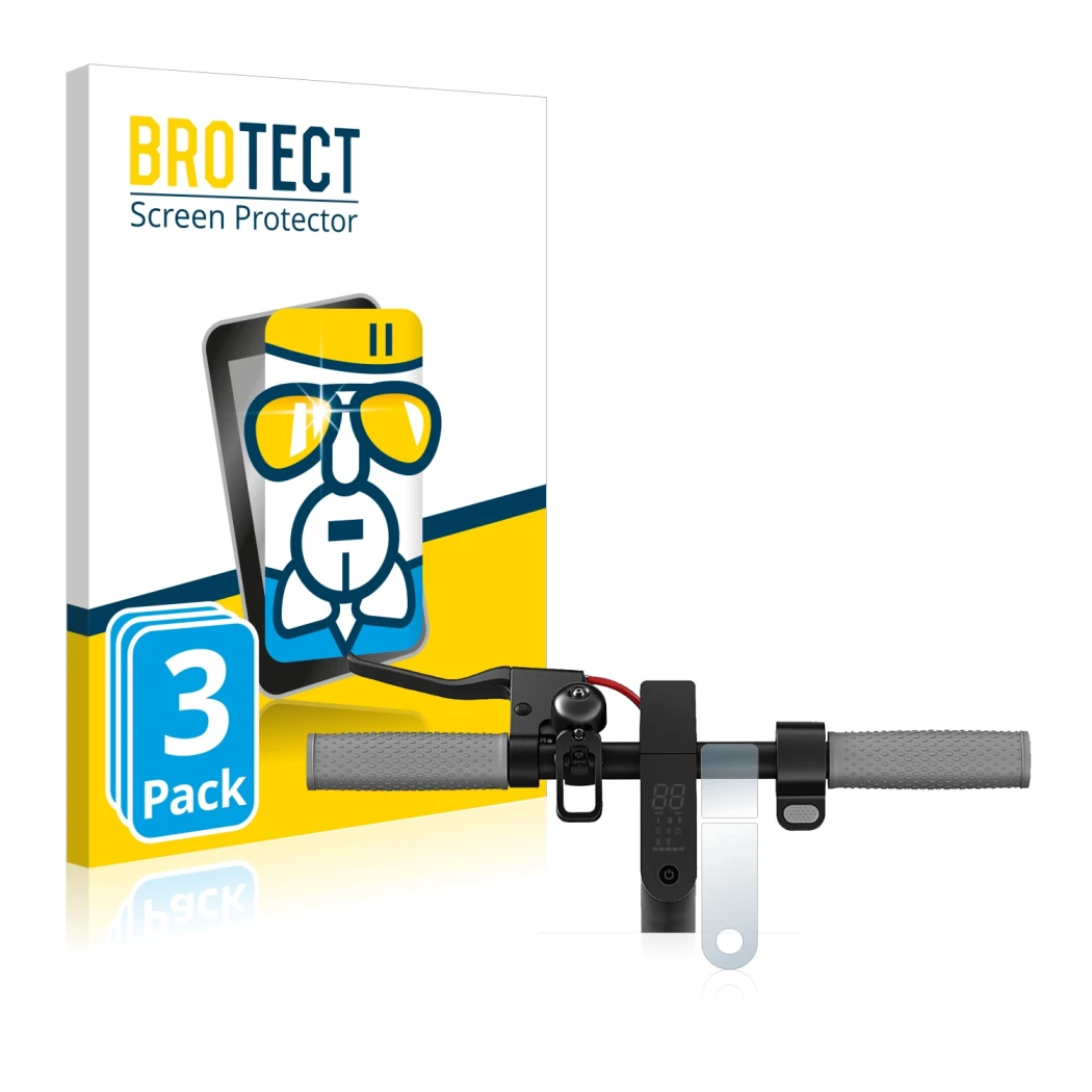 Parte frontale di una confezione del prodotto con il logo del marchio BROTECT. Accanto è raffigurato il dispositivo Xiaomi Mi 