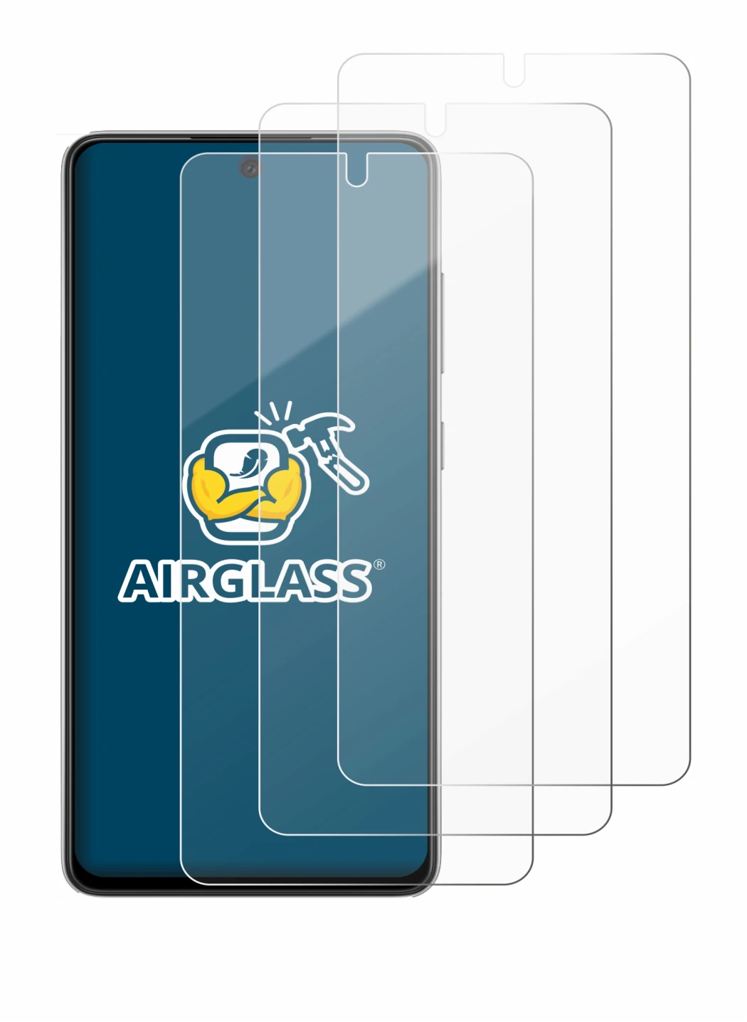 Immagine del dispositivo Samsung Galaxy A52s 5G con un'ampia varietà di protezioni per lo schermo.