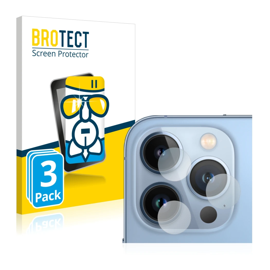 Parte frontale di una confezione del prodotto con il logo del marchio BROTECT. Accanto è raffigurato il dispositivo Apple iPho