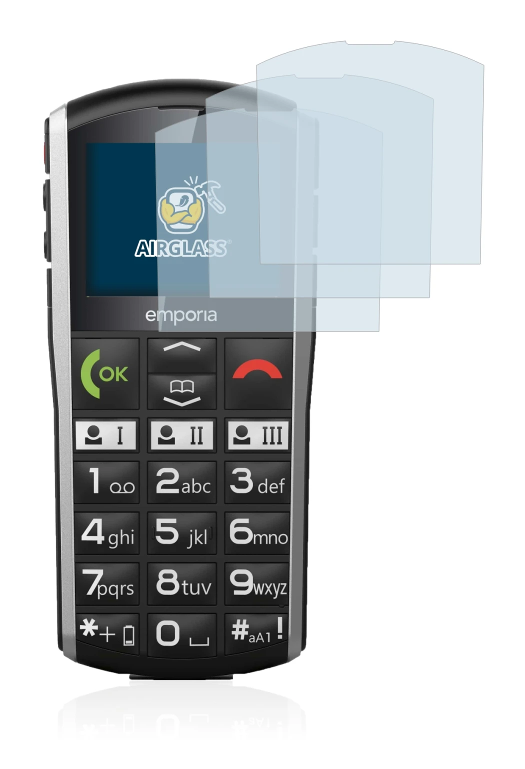 Immagine del dispositivo Emporia Simplicity con un'ampia varietà di protezioni per lo schermo.