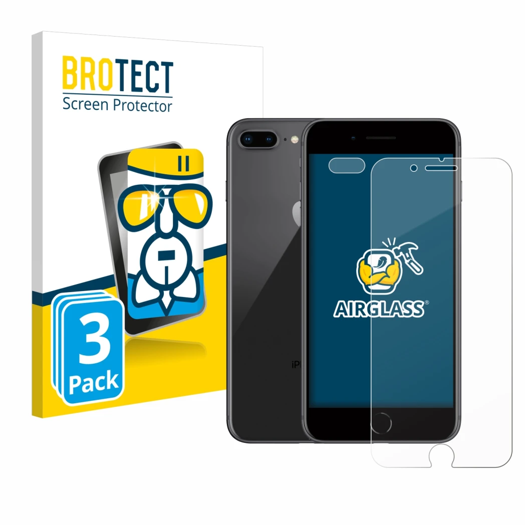 Parte frontale di una confezione del prodotto con il logo del marchio BROTECT. Accanto è raffigurato il dispositivo Apple iPho