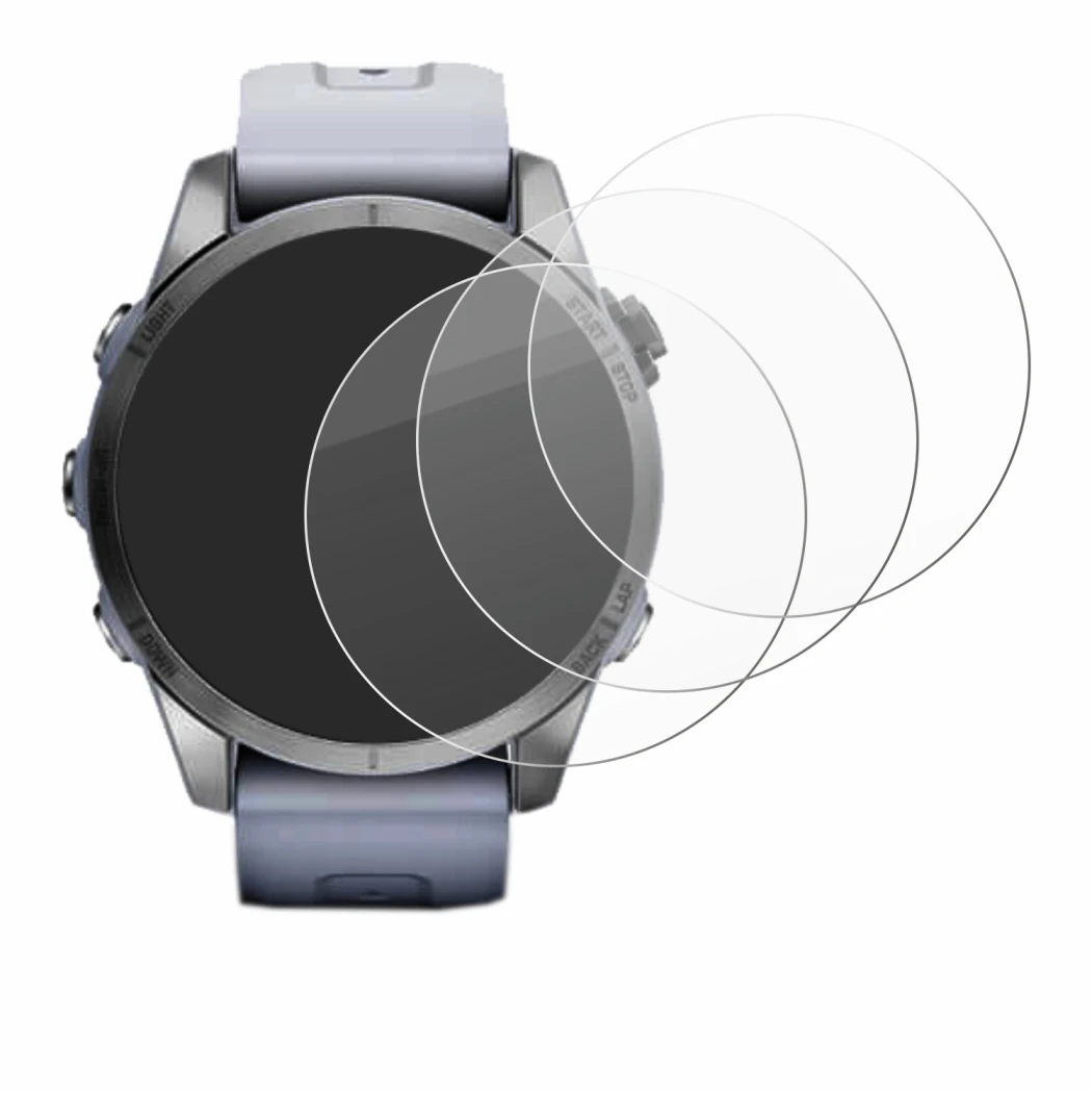 Immagine del dispositivo Garmin Fenix 7S v con un'ampia varietà di protezioni per lo schermo.