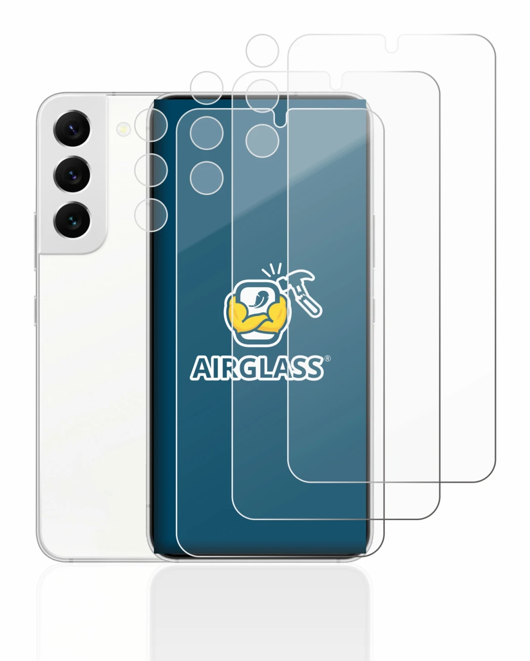 Immagine del dispositivo Samsung Galaxy S22 5G (Fronte+Fotocamera) con un'ampia varietà di protezioni per lo schermo.