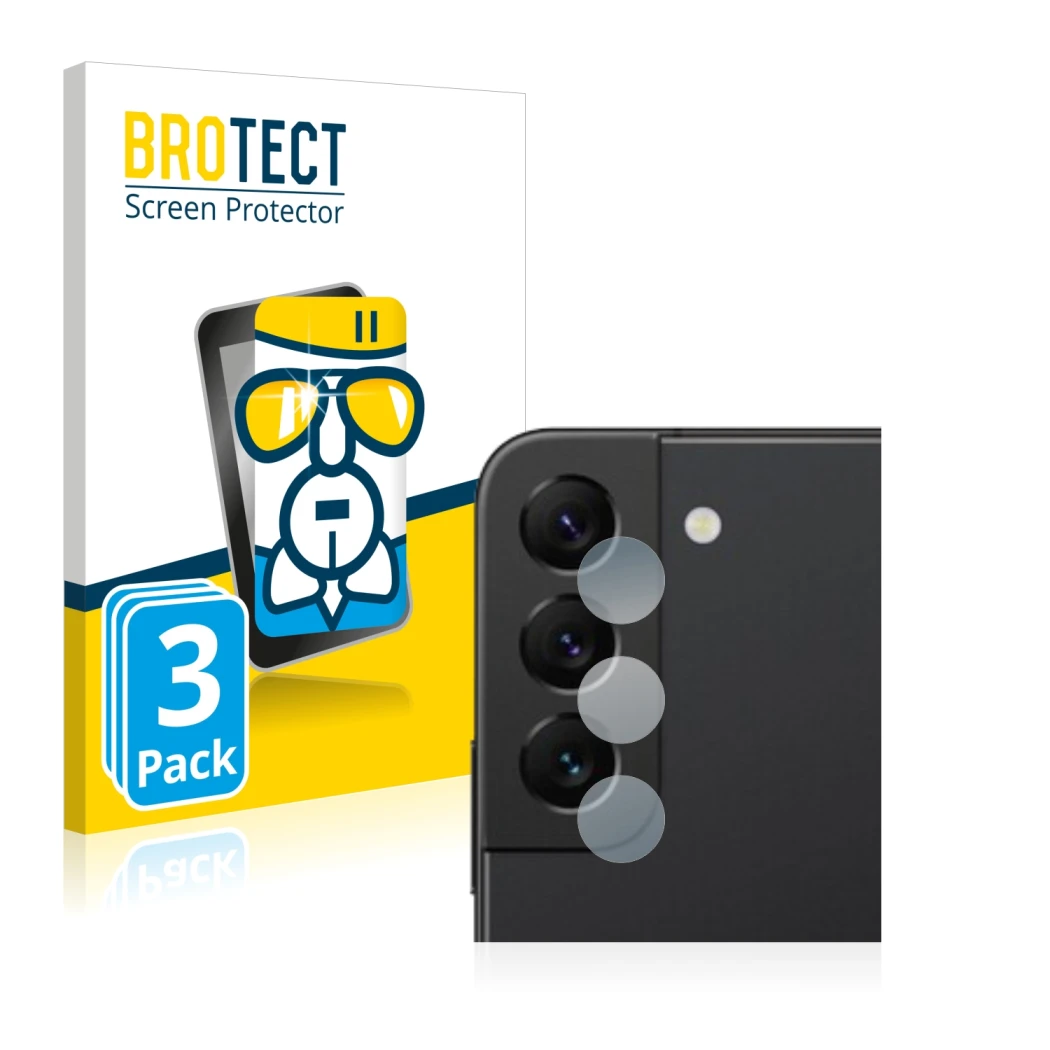 Parte frontale di una confezione del prodotto con il logo del marchio BROTECT. Accanto è raffigurato il dispositivo Samsung Ga