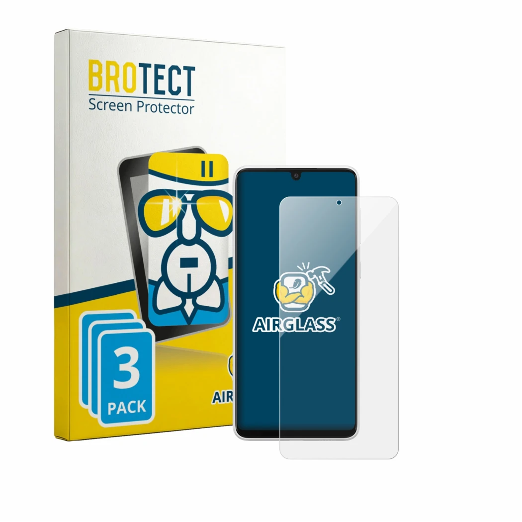 Parte frontale di una confezione del prodotto con il logo del marchio BROTECT. Accanto è raffigurato il dispositivo Samsung Ga
