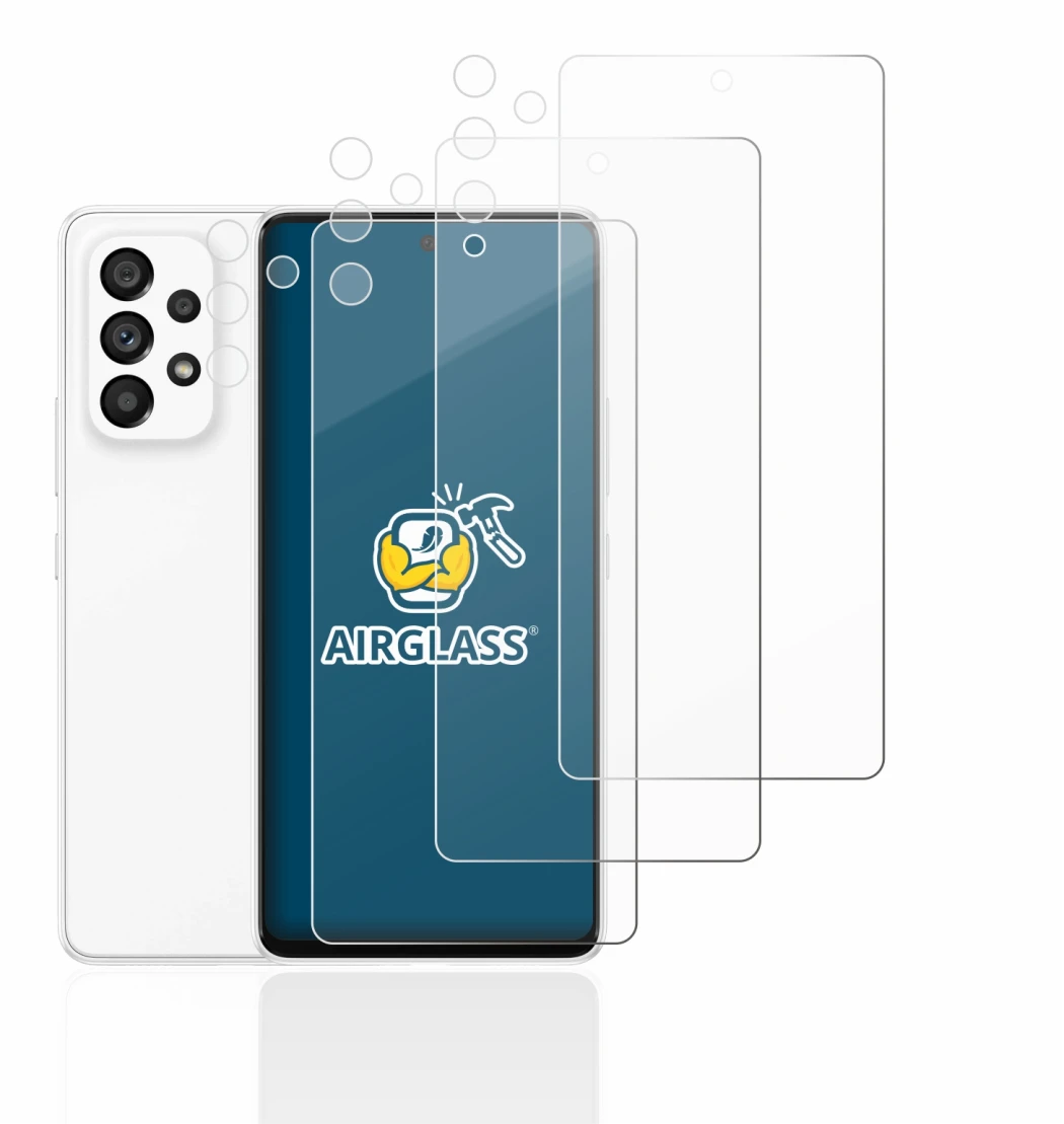 Immagine del dispositivo Samsung Galaxy A53 5G (Fronte+Fotocamera) con un'ampia varietà di protezioni per lo schermo.