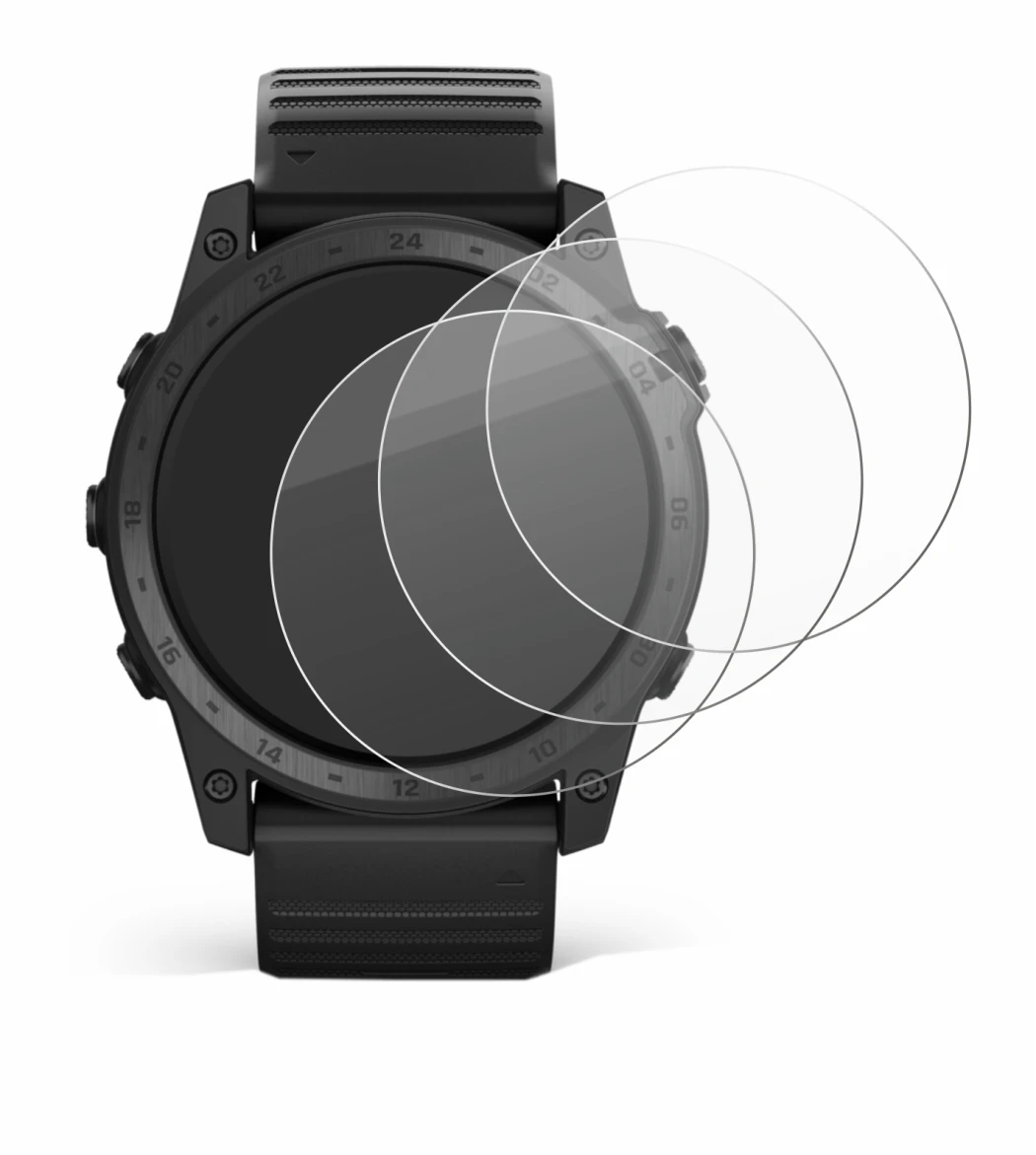 Immagine del dispositivo Garmin Tactix 7 Pro con un'ampia varietà di protezioni per lo schermo.