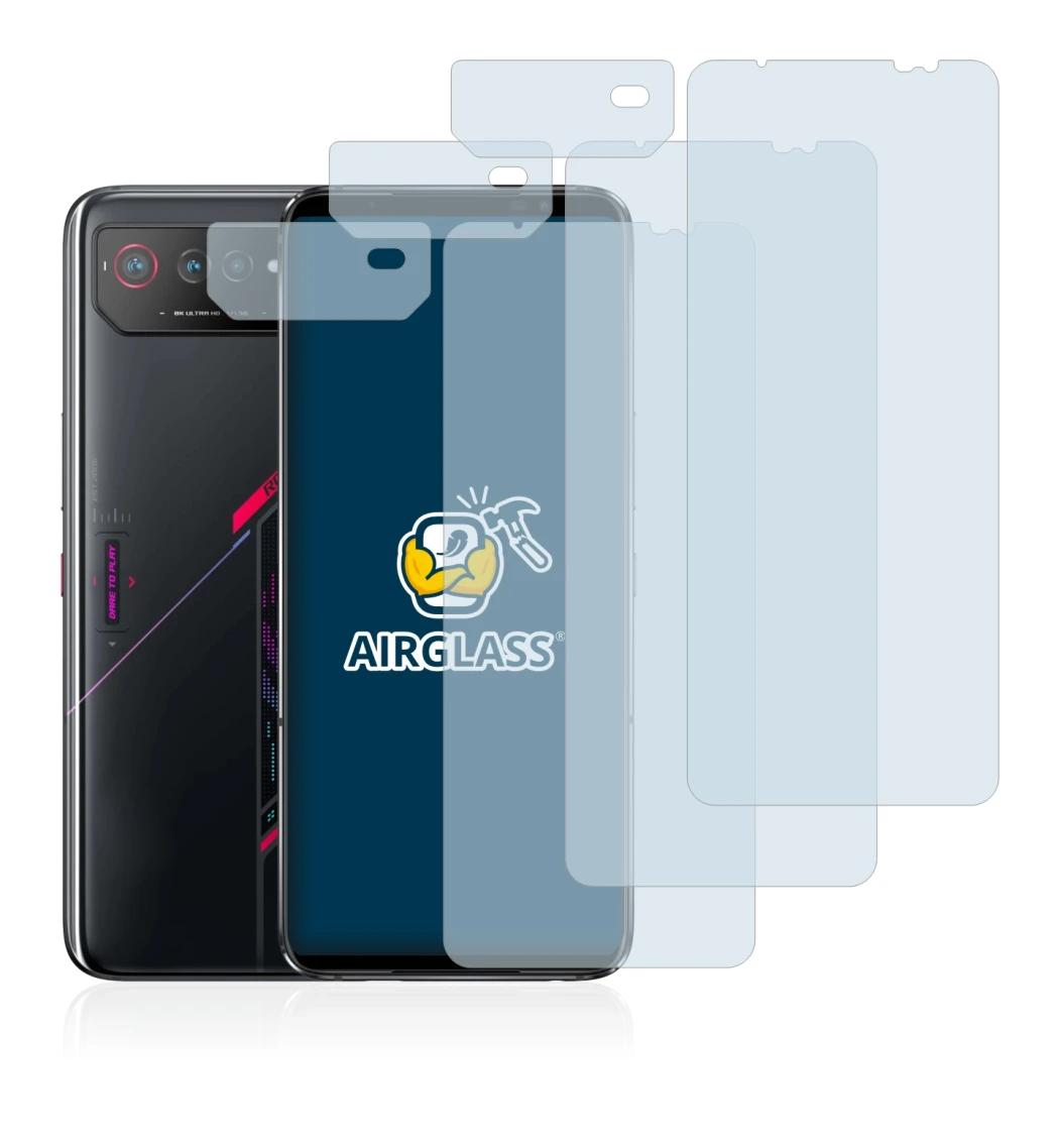 Immagine del dispositivo ASUS ROG Phone 6 (Fronte+Fotocamera) con un'ampia varietà di protezioni per lo schermo.