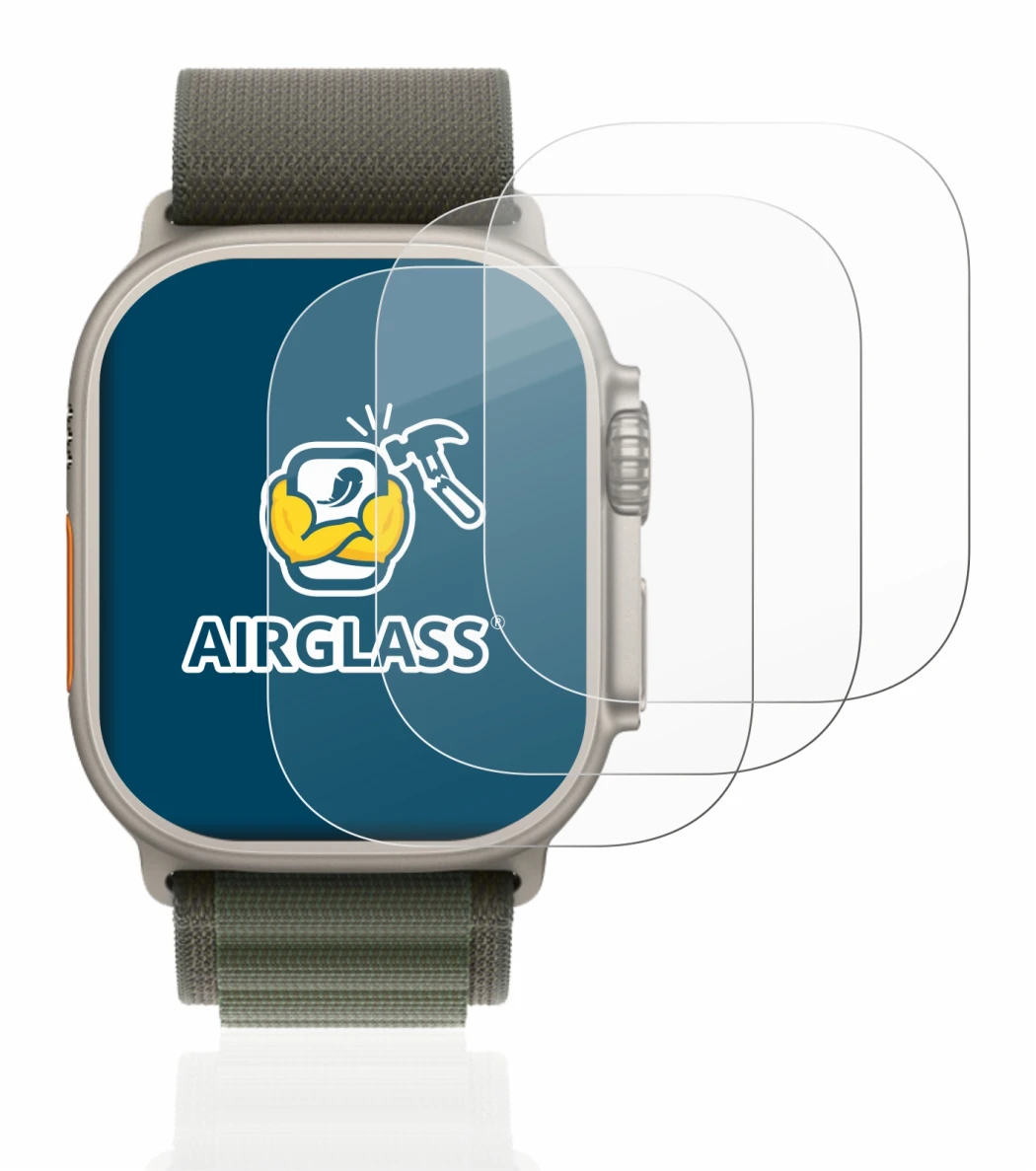 Immagine del dispositivo Apple Watch Ultra (49 mm) con un'ampia varietà di protezioni per lo schermo.