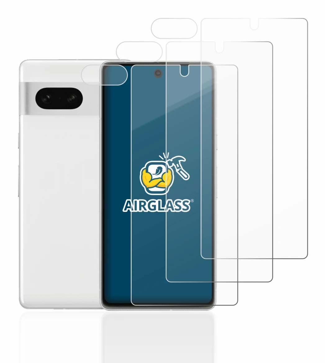 Immagine del dispositivo Google Pixel 7 (Fronte+Fotocamera) con un'ampia varietà di protezioni per lo schermo.