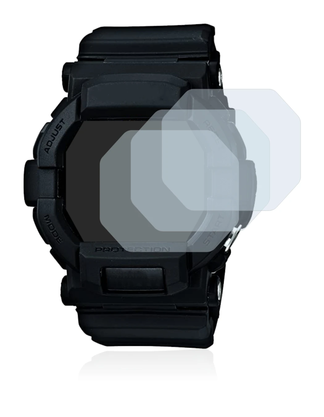 Immagine del dispositivo Casio G-Shock GD350 con un'ampia varietà di protezioni per lo schermo.