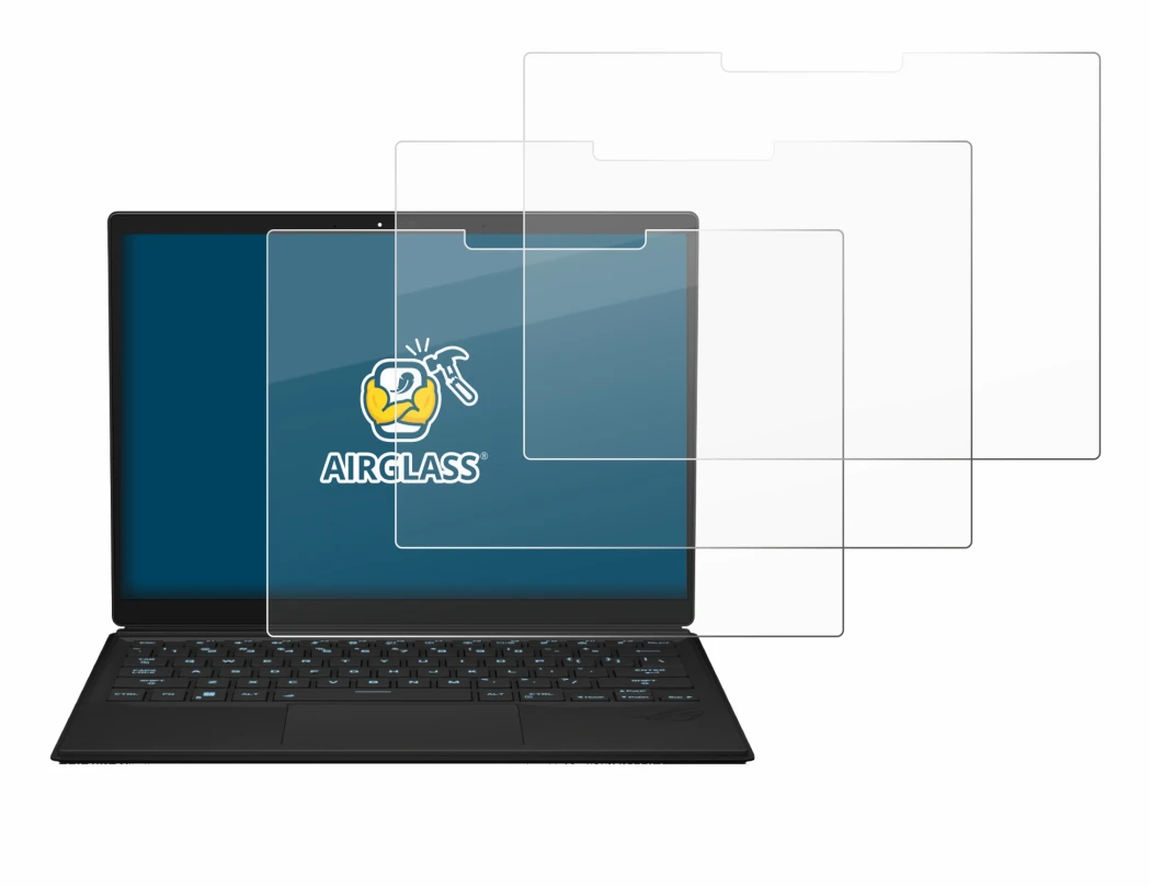 Immagine del dispositivo ASUS ROG Flow Z13 2023 con un'ampia varietà di protezioni per lo schermo.