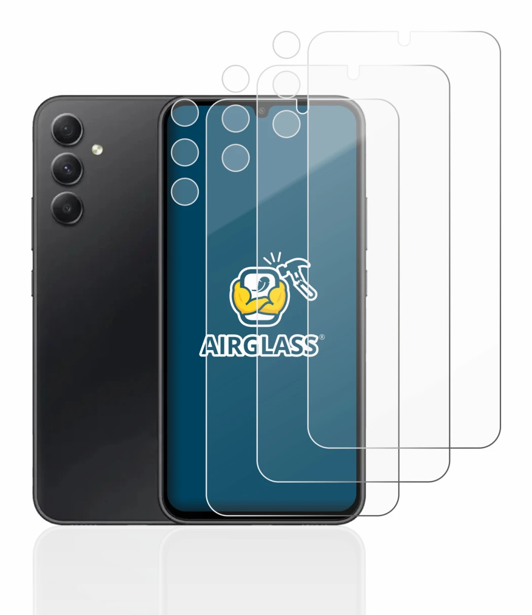 Immagine del dispositivo Samsung Galaxy A34 5G (Fronte+Fotocamera) con un'ampia varietà di protezioni per lo schermo.