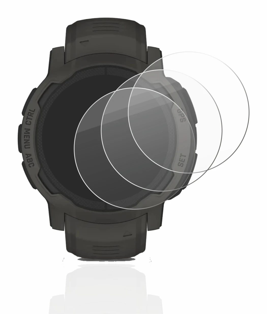 Immagine del dispositivo Garmin Instinct 2 Solar con un'ampia varietà di protezioni per lo schermo.